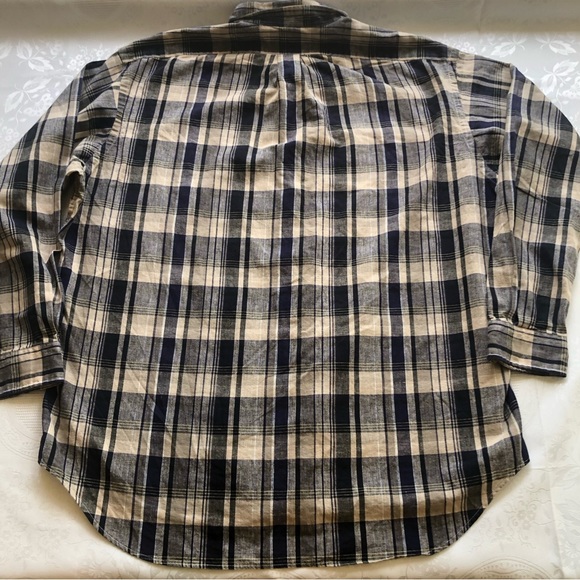 Ralph Lauren Men’s Size XL Blaire Navy/Tan Plaid Dress Linen Shirt Long Sleeves - Picture 2 of 14
